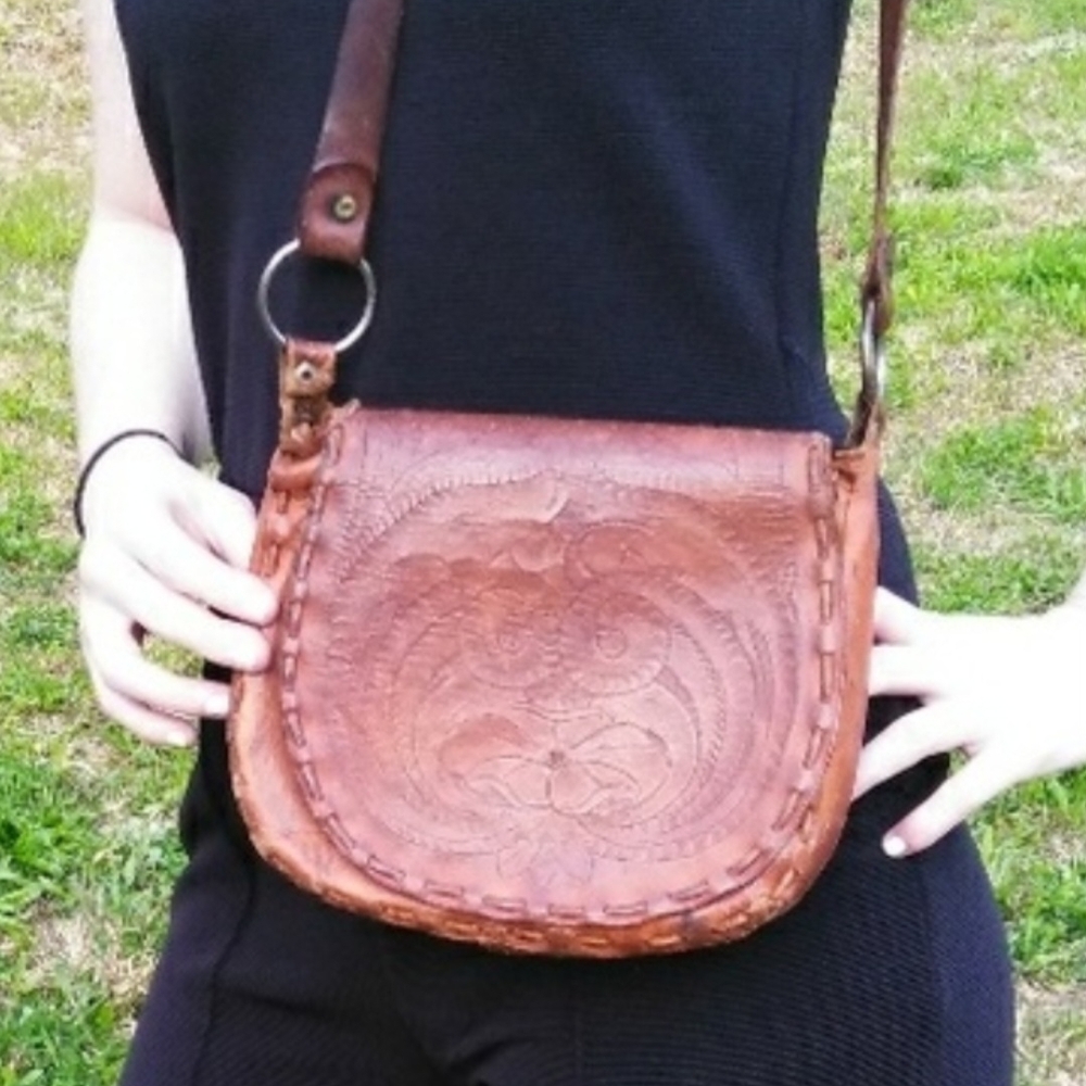 Vintage Carved Leather Purse
